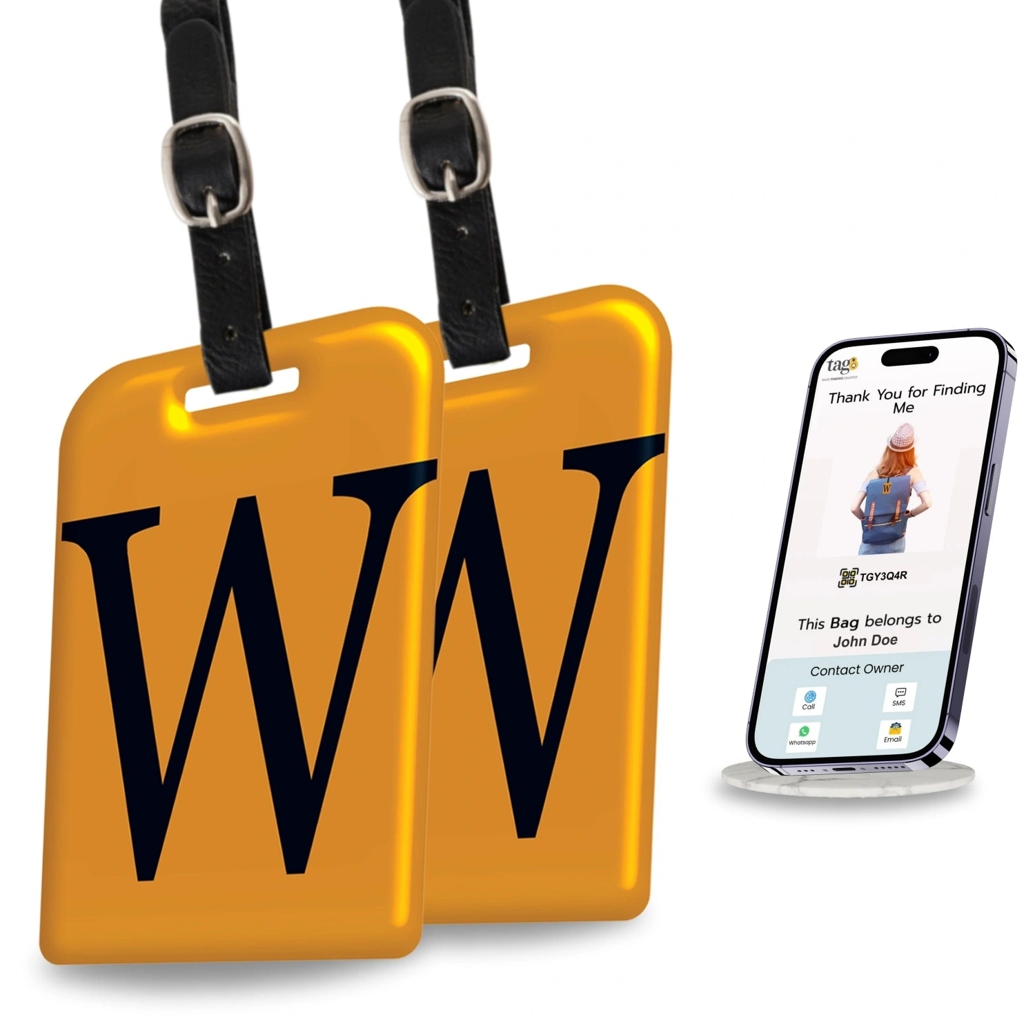 QR tag for bag with initial W