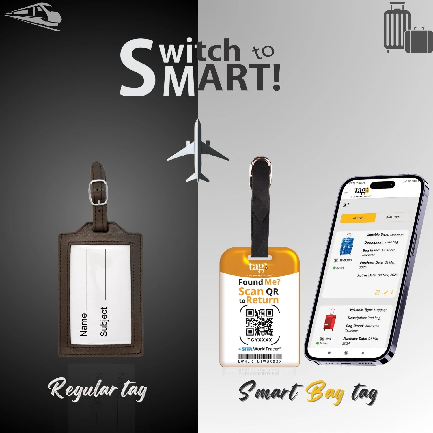 QR tag for bag with initial W