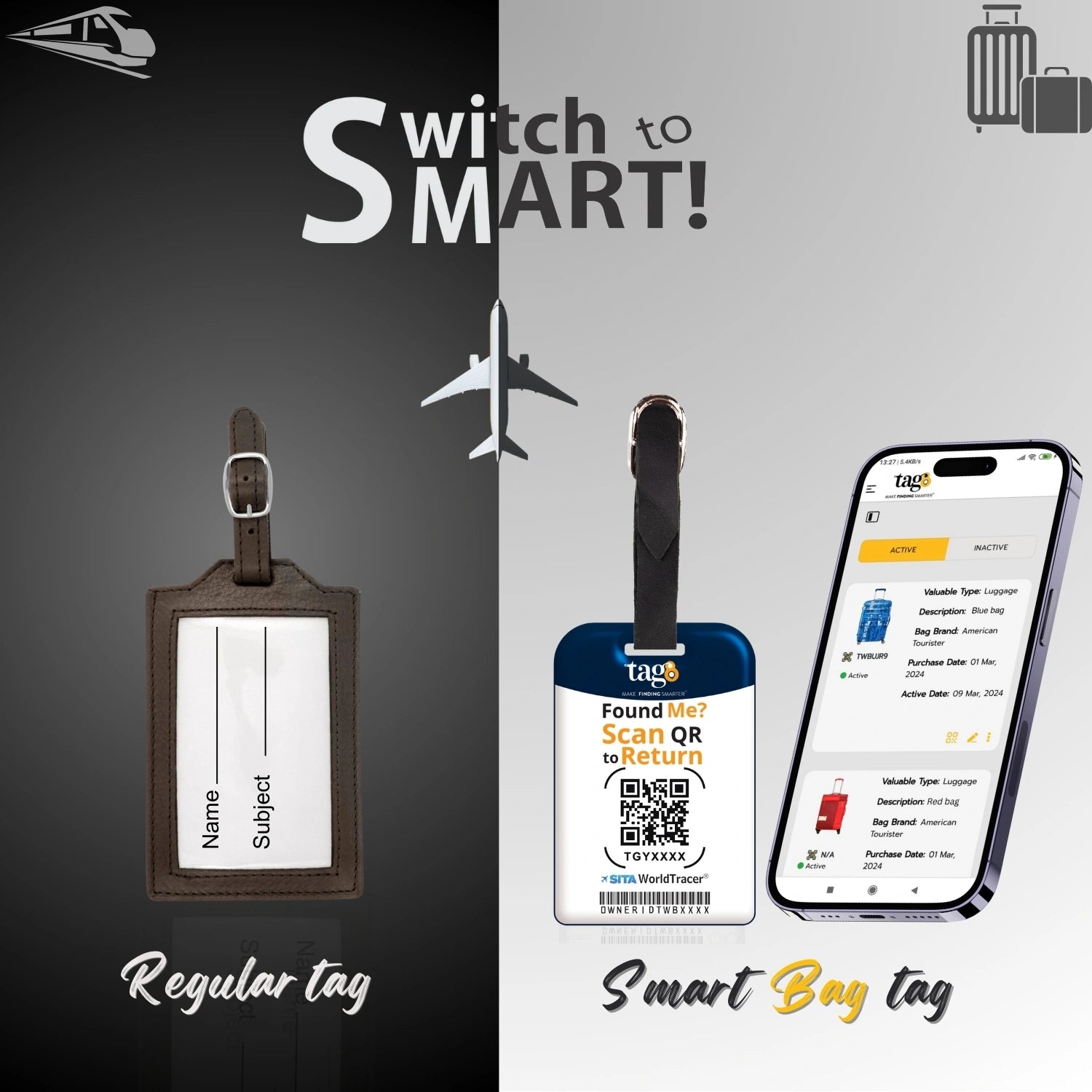 QR tag for bag with initial X