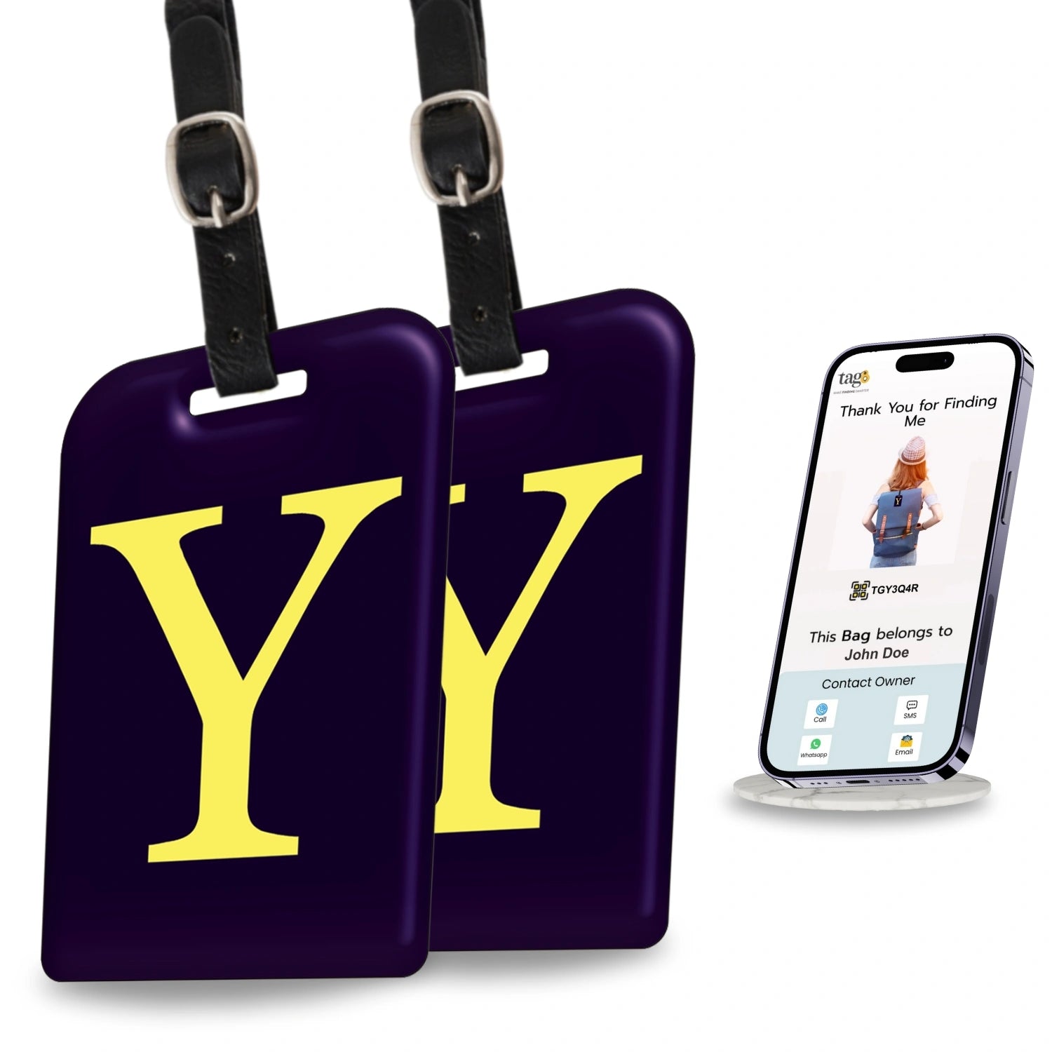 QR tag for bag with initial Y