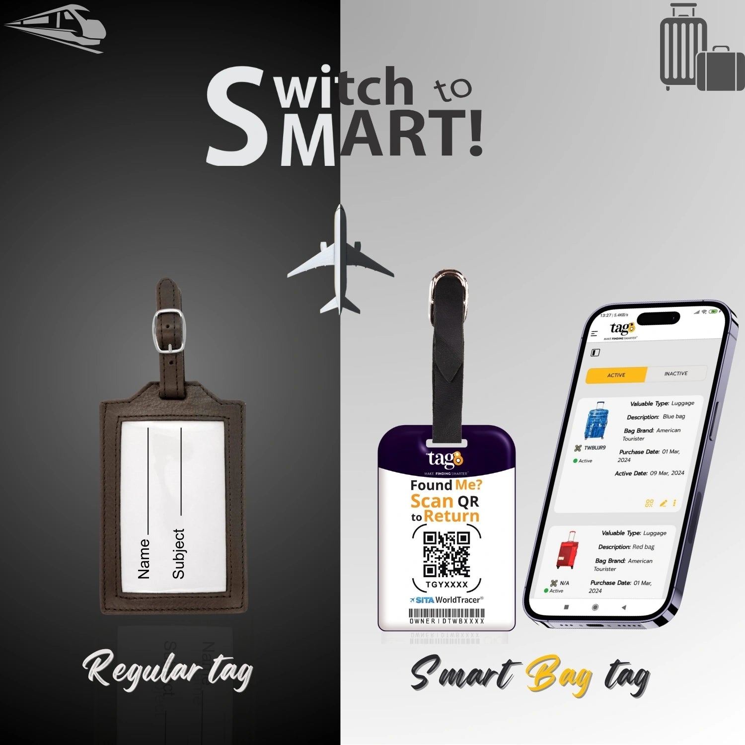 QR tag for bag with initial Y