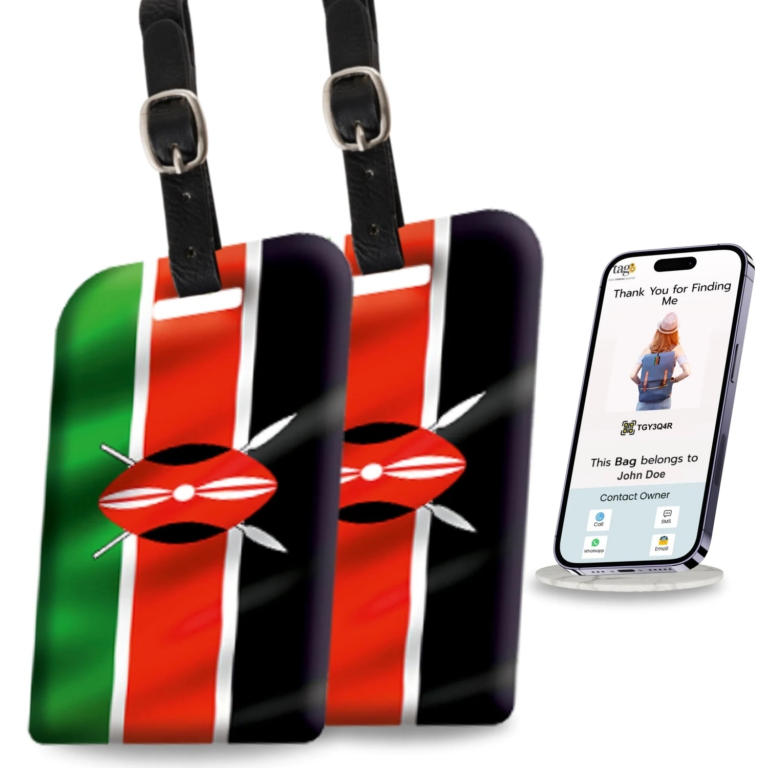 Kenya QR Bag Tag by tag8 with secure QR code