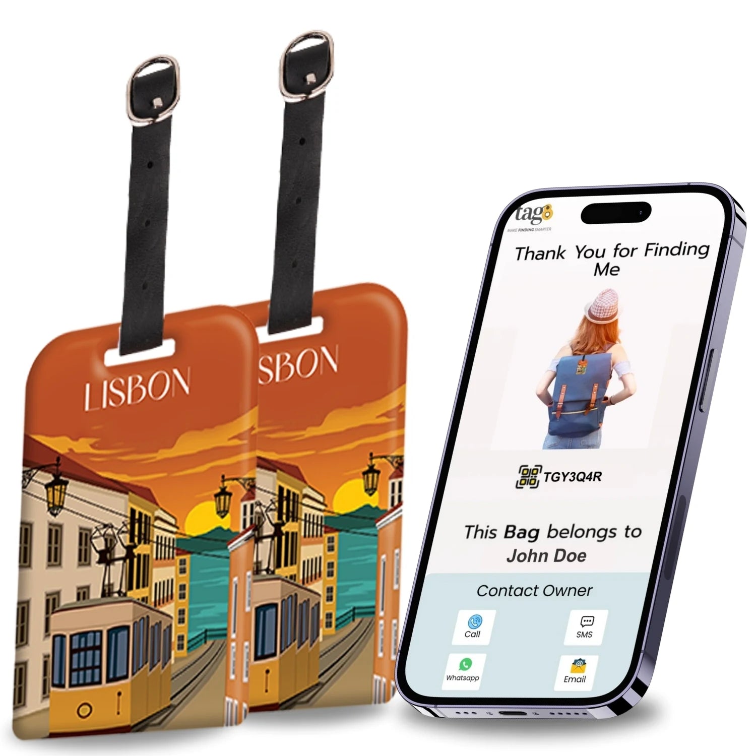 Lisbon QR Bag Tag by tag8 with QR code for tracking