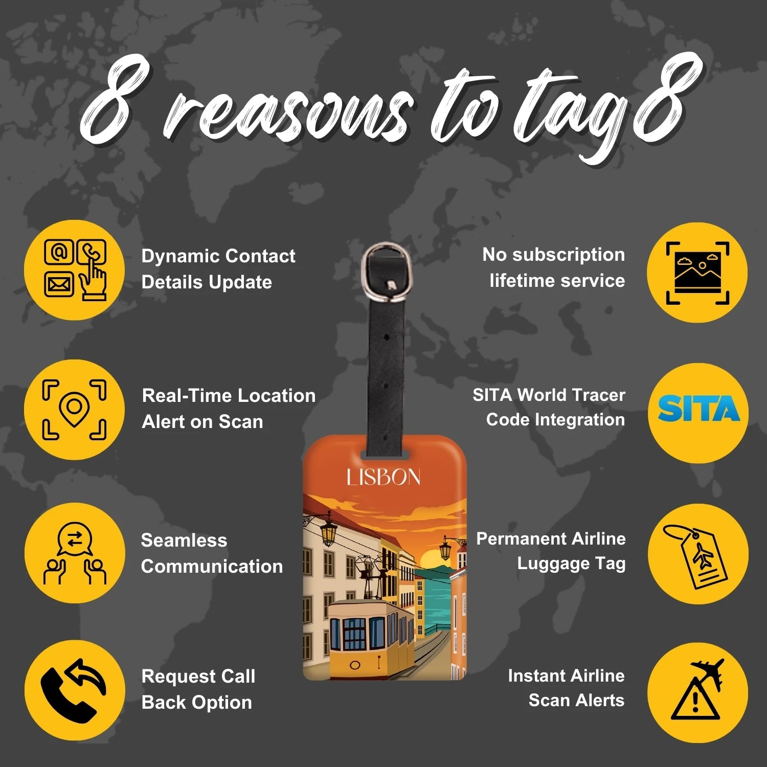 Lisbon QR Bag Tag by tag8 with QR code for tracking