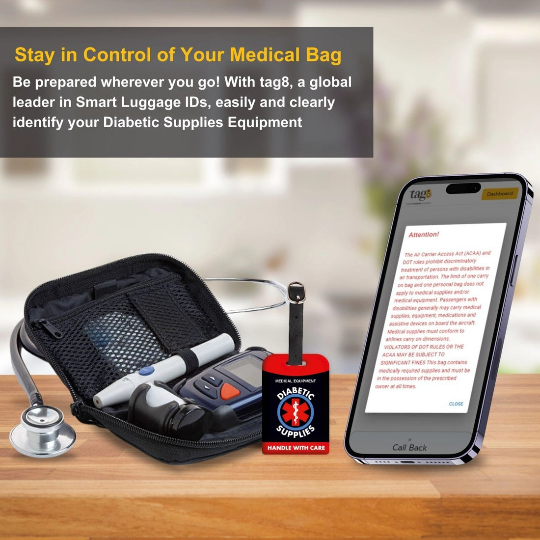 Red Diabetic Equipment Tag for easy identification