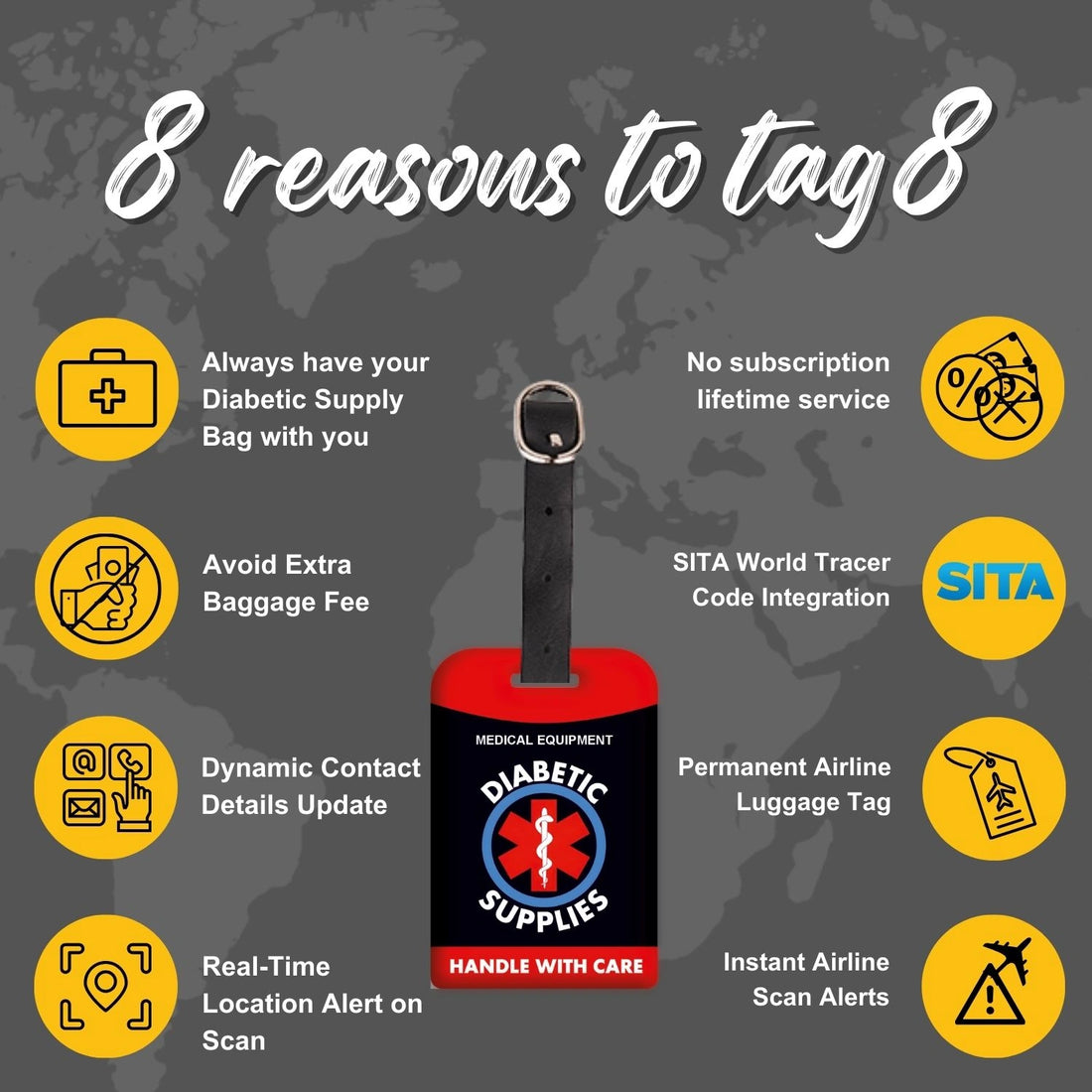 Red Diabetic Equipment Tag for easy identification