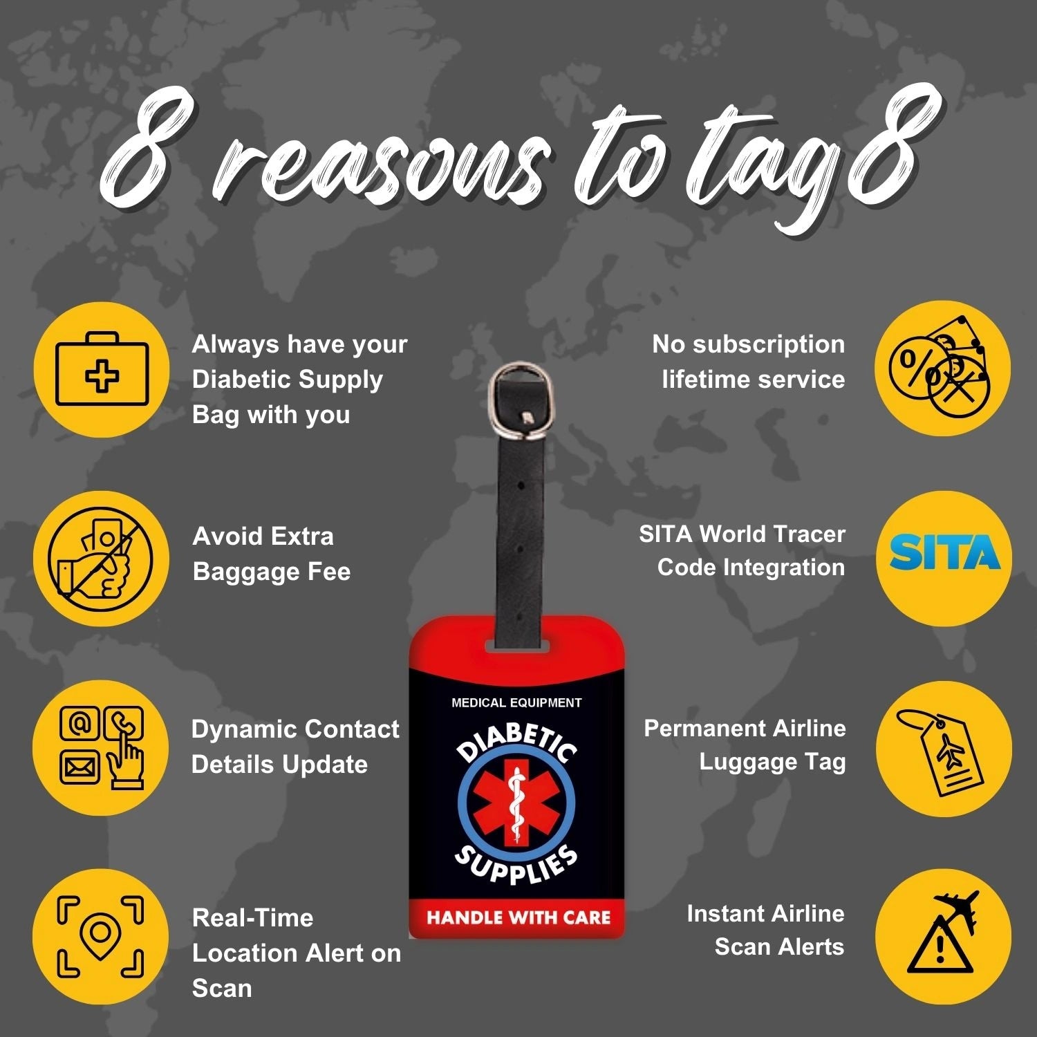 Red Diabetic Equipment Tag for easy identification
