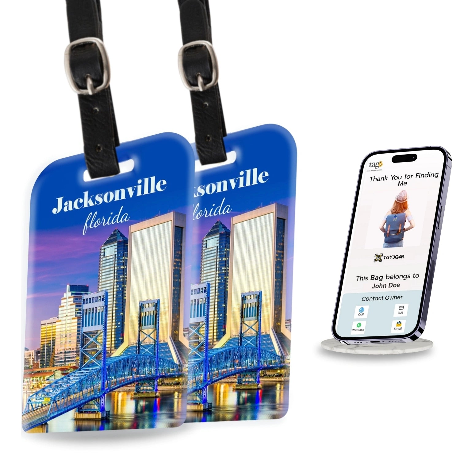 tag8 Jacksonville FL Bag Tag with elegant design and smart QR code for hassle-free identification and lost & found assistance