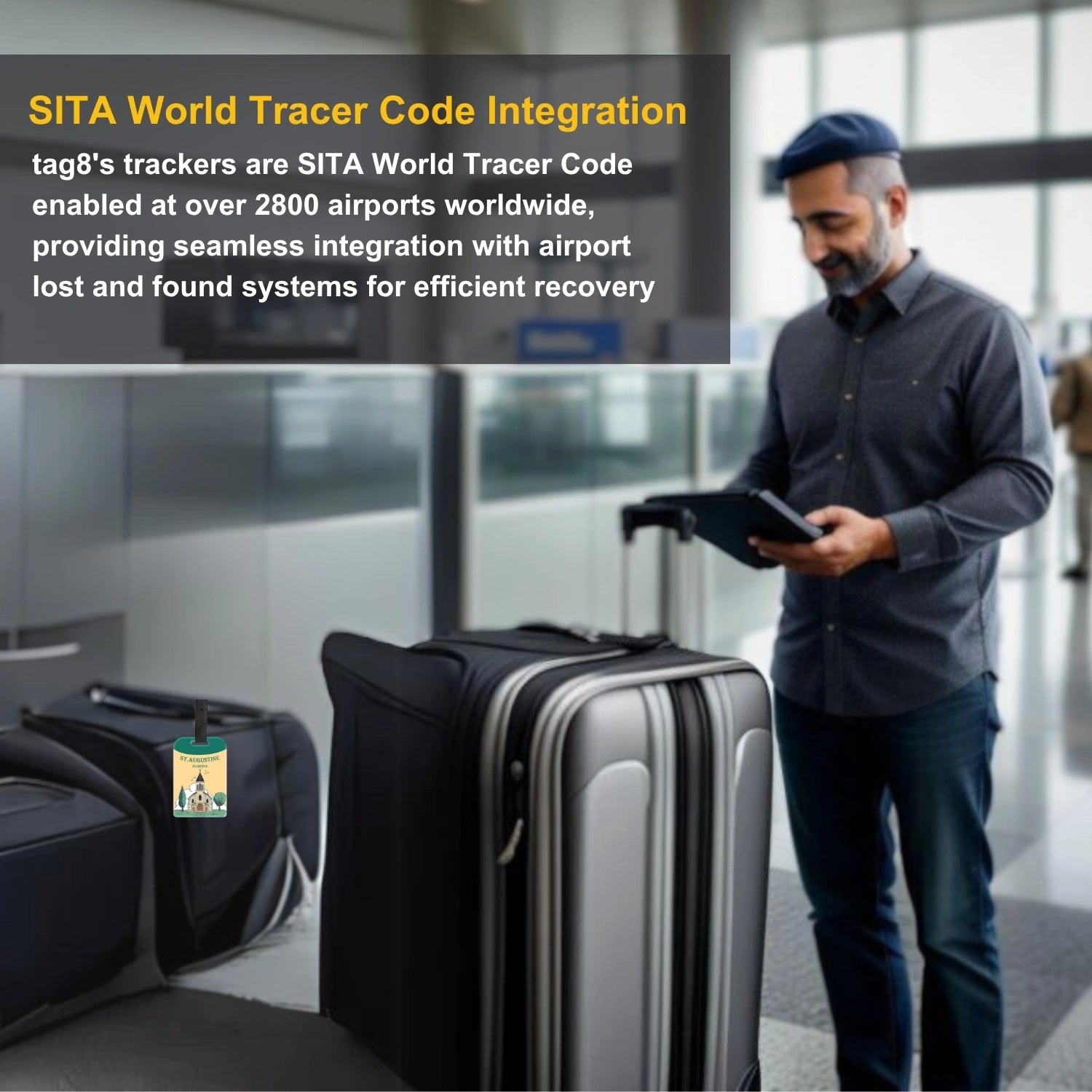 tag8 ST. Augustine FL Bag Tag with elegant design and smart QR code for hassle-free identification and lost & found assistance