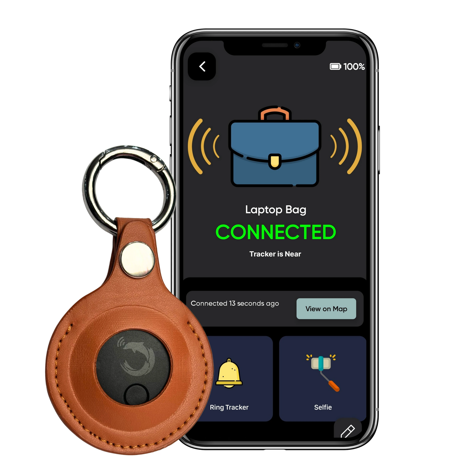 tag8 Dolphin Smart Bluetooth Tracker Pro with premium leather case for advanced tracking and security