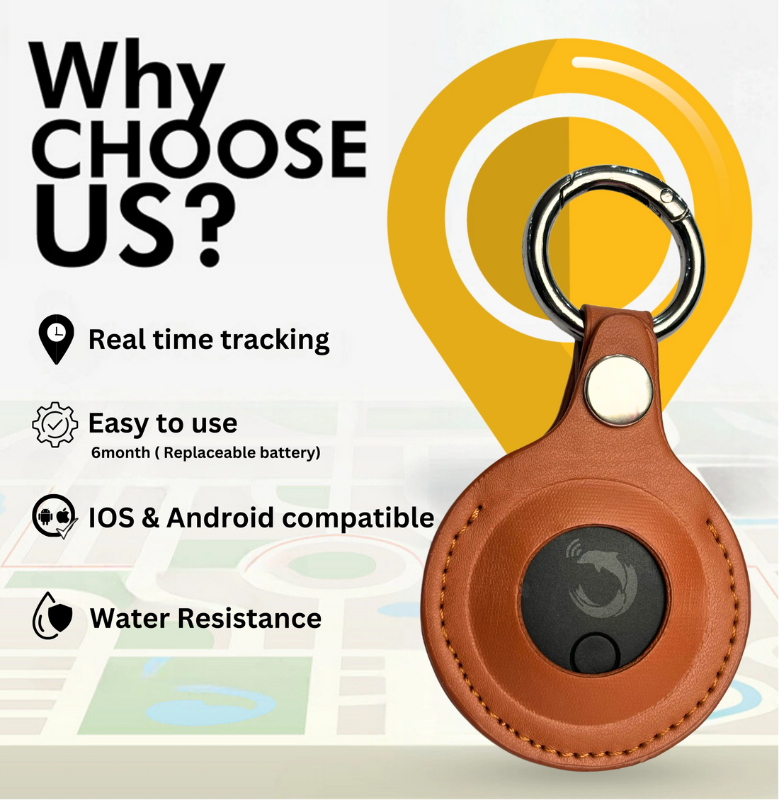 tag8 Dolphin Smart Bluetooth Tracker Pro with premium leather case for advanced tracking and security