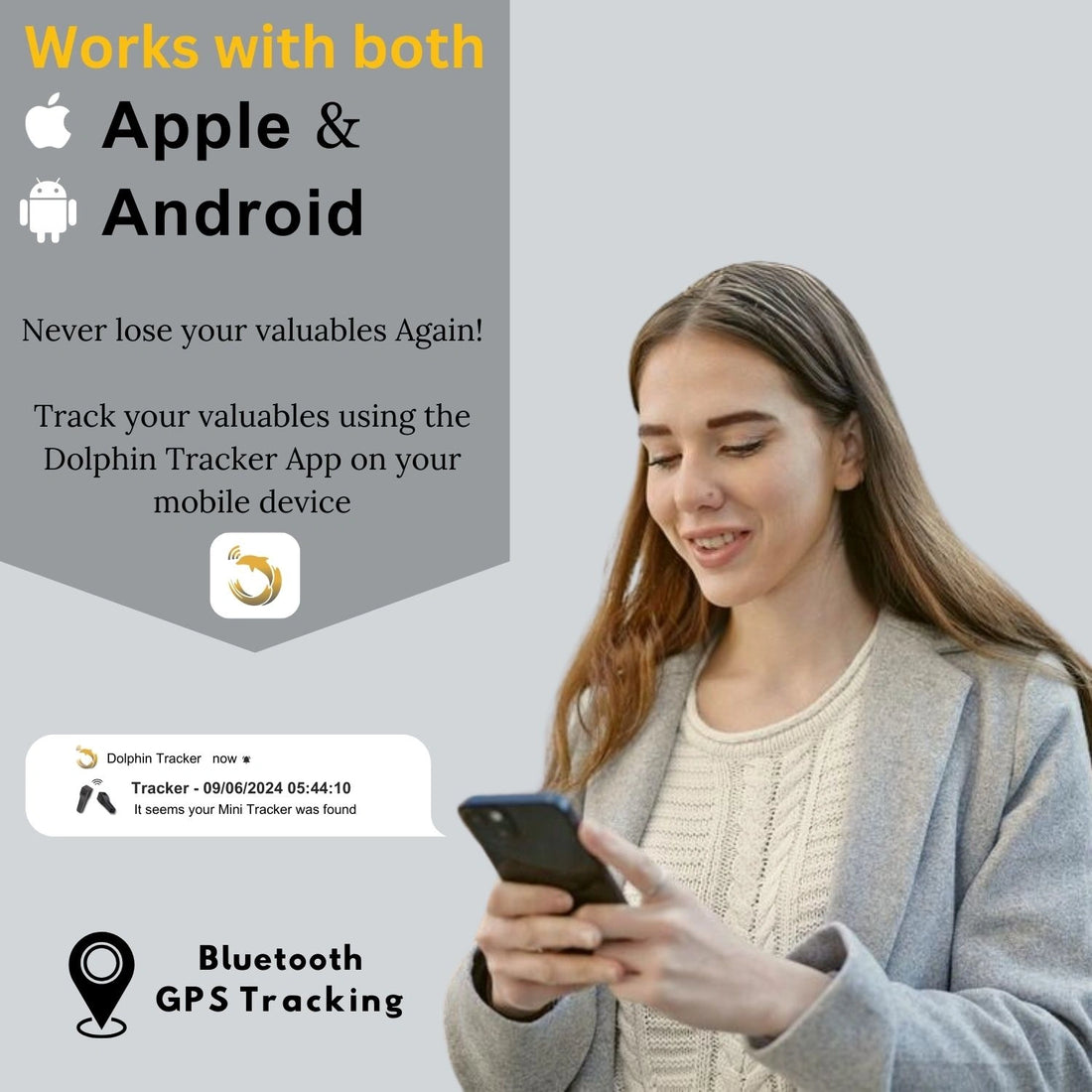 Tag8 Dolphin Tracker Mini with Bluetooth tracking for personal belongings and compact design