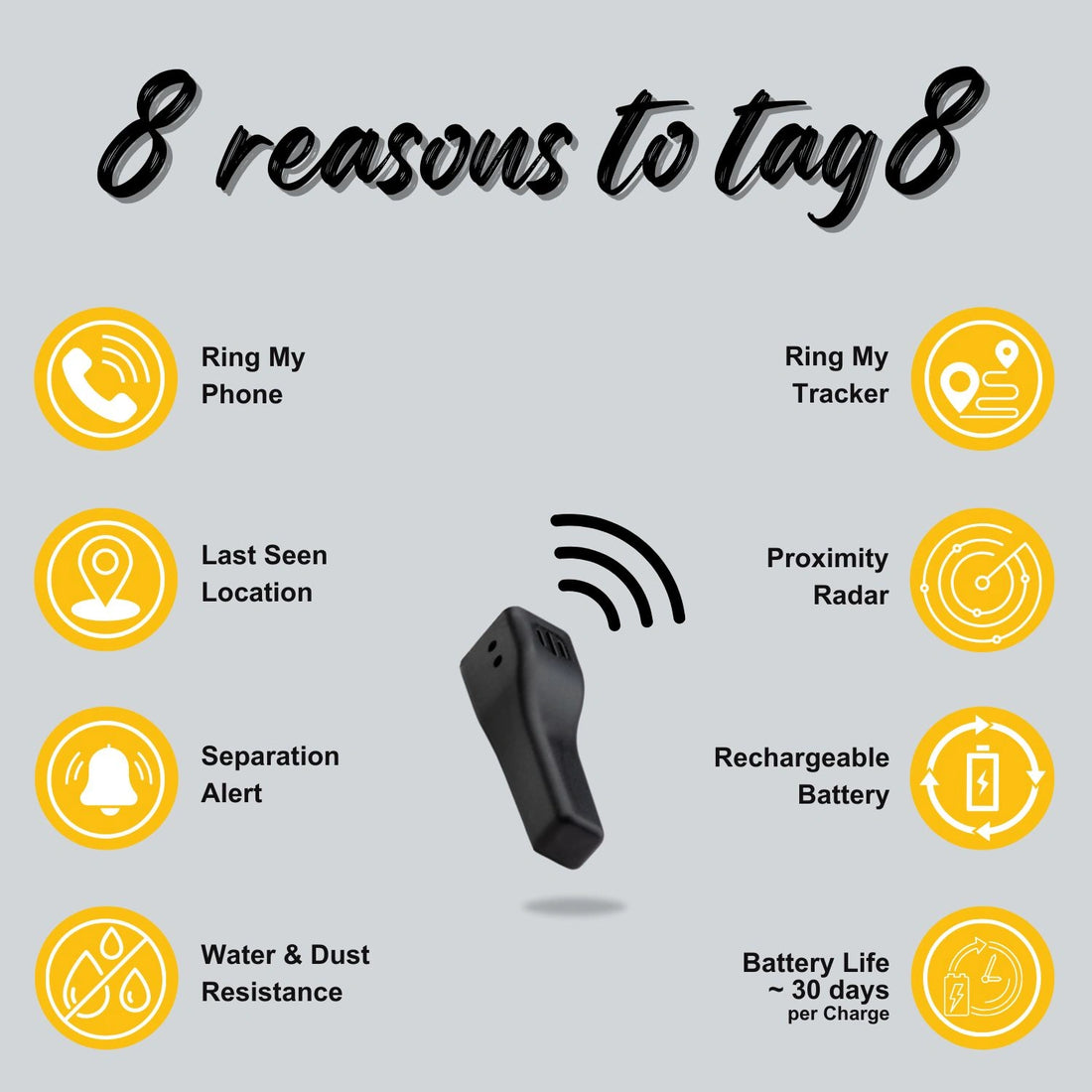 Tag8 Dolphin Tracker Mini with Bluetooth tracking for personal belongings and compact design