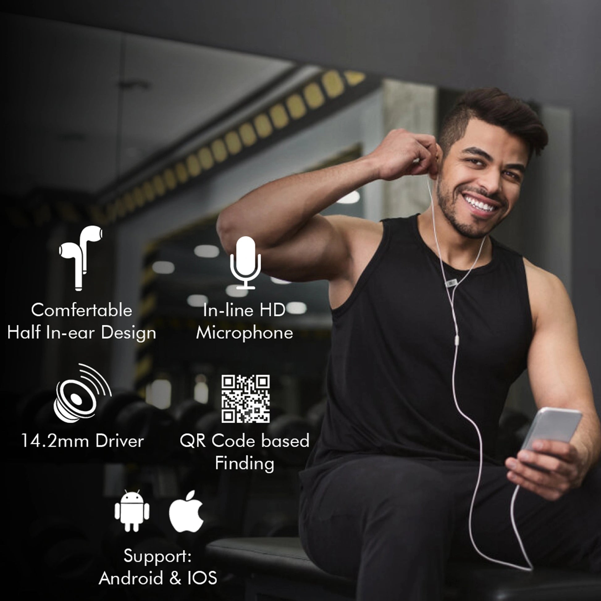 Tag8 earphones with QR code for quick identification