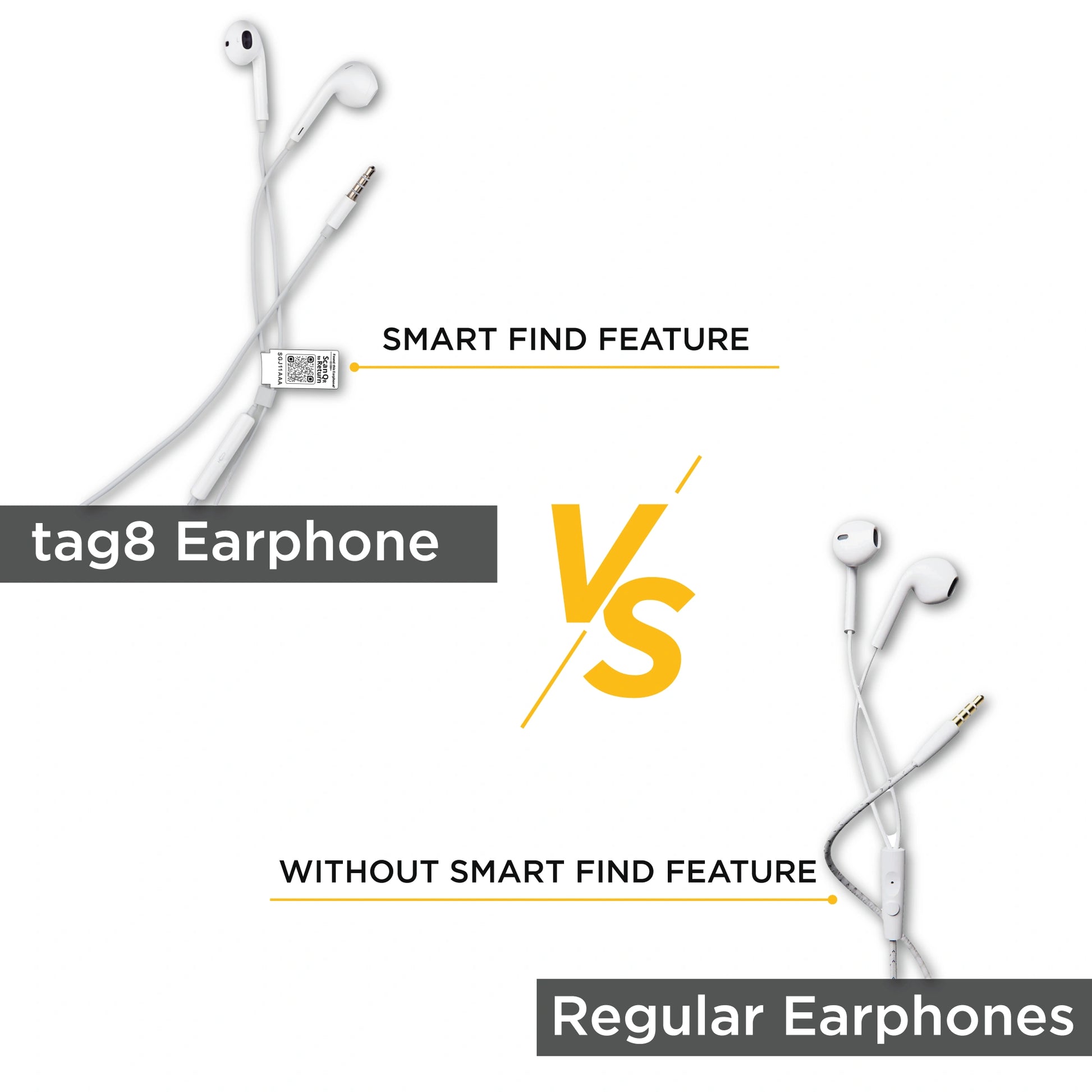 Tag8 earphones with QR code for quick identification