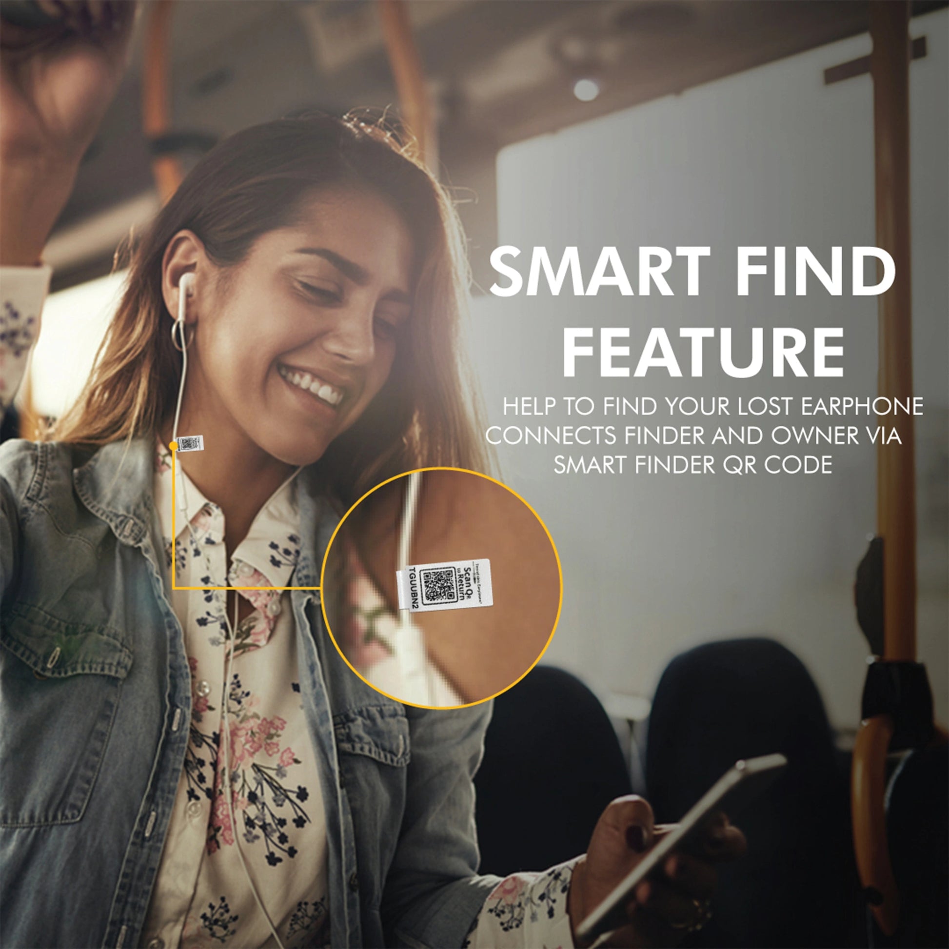 Tag8 earphones with QR code for quick identification