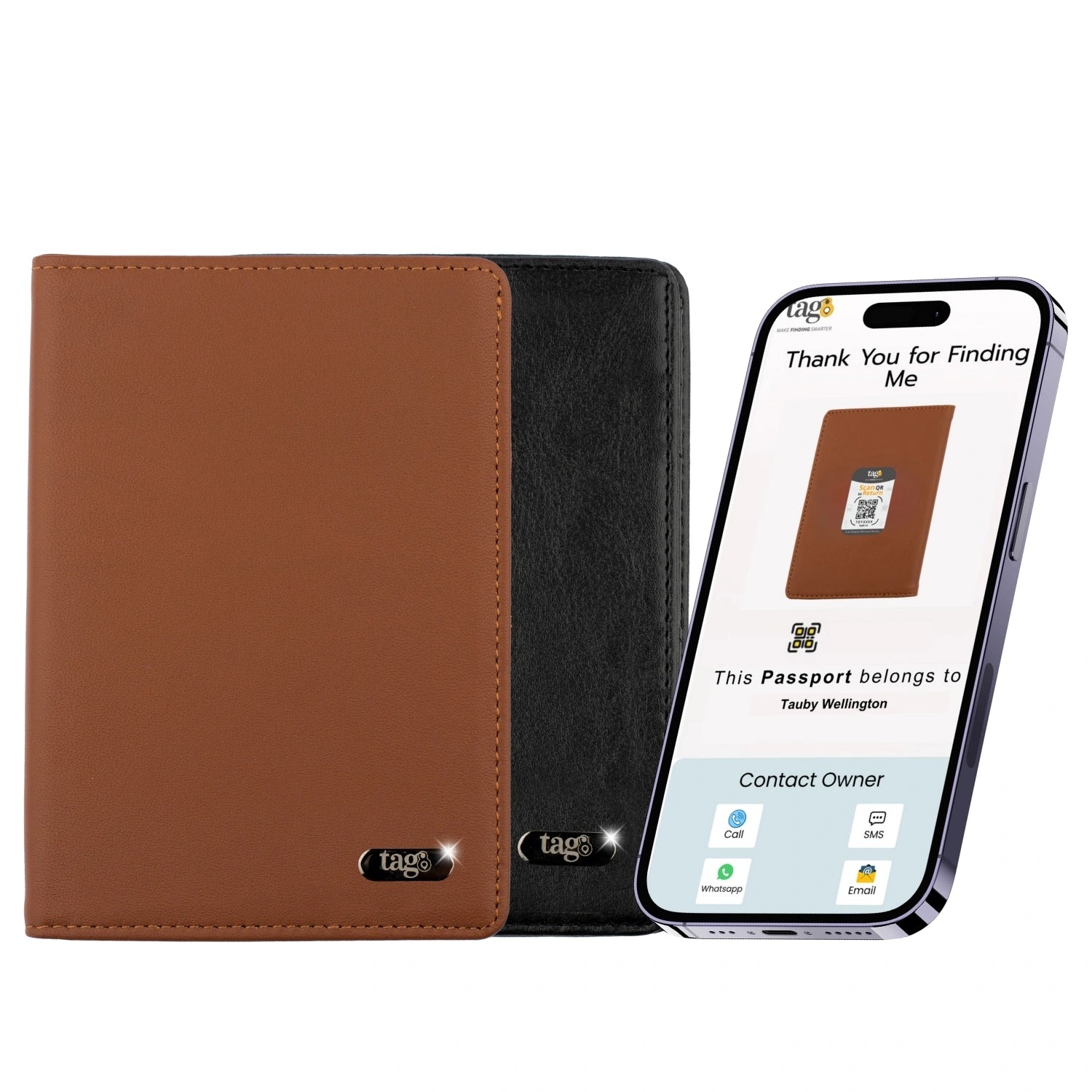 tag8 Leather Passport Combo with premium leather case and smart tracking for organized travel
