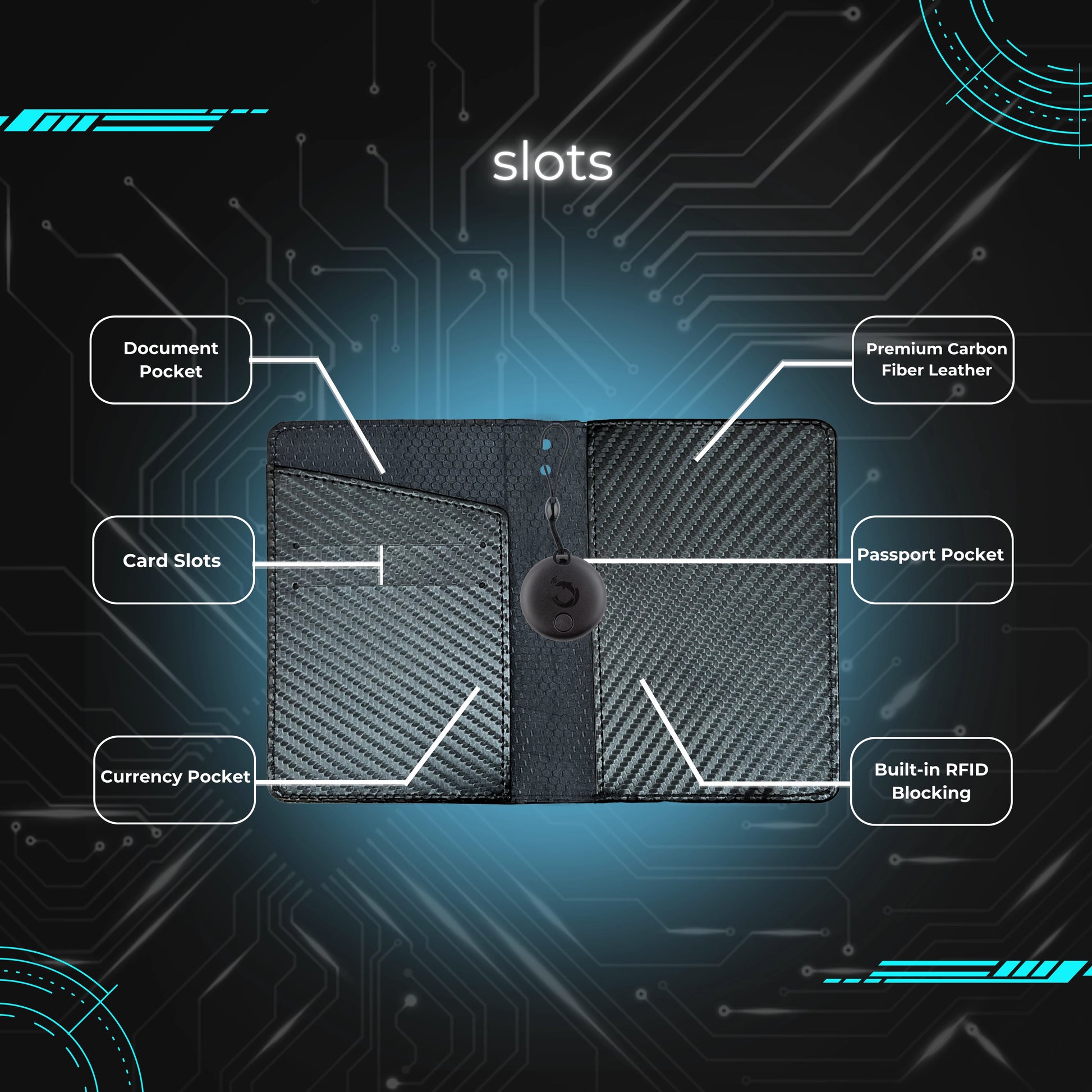 tag8 Passport Tracker with durable carbon fiber case for secure travel