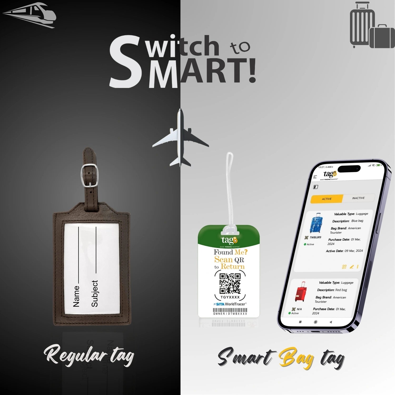 Pride flag smart bag security tag with QR code by tag8