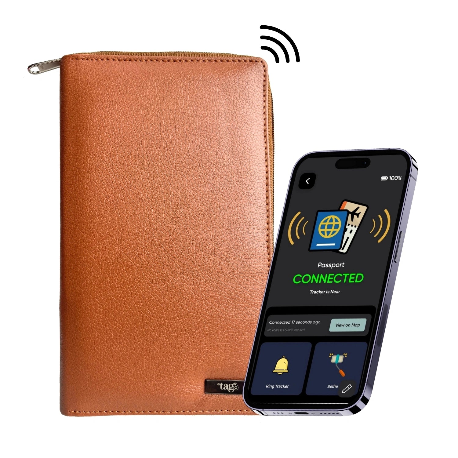 tag8 Smart Family Passport Tracker in tan color with advanced tracking for family travel