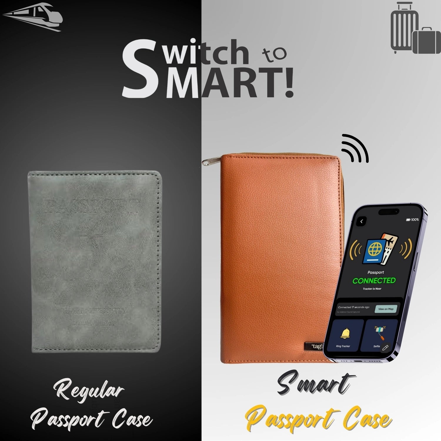 tag8 Smart Family Passport Tracker in tan color with advanced tracking for family travel