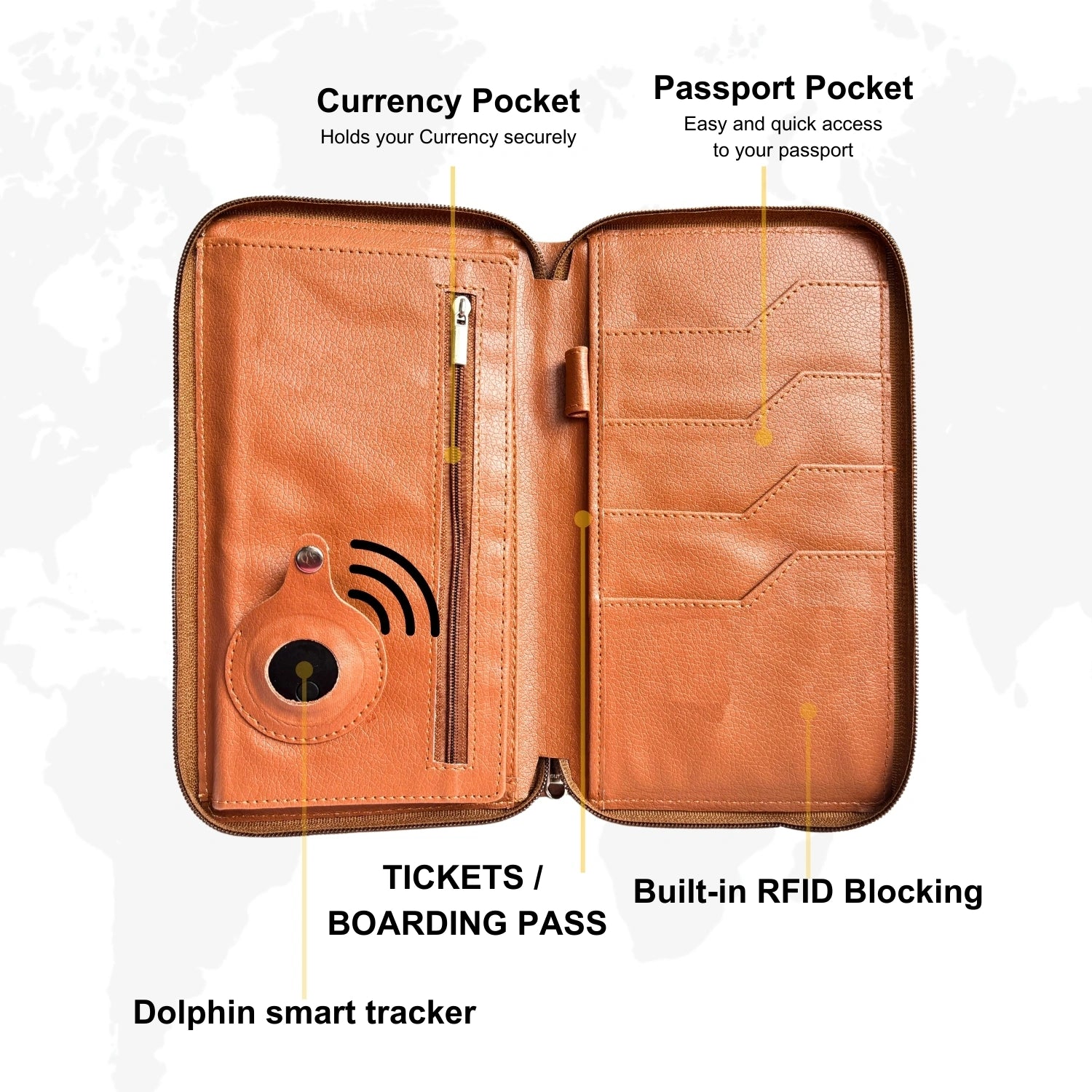 tag8 Smart Family Passport Tracker in tan color with advanced tracking for family travel