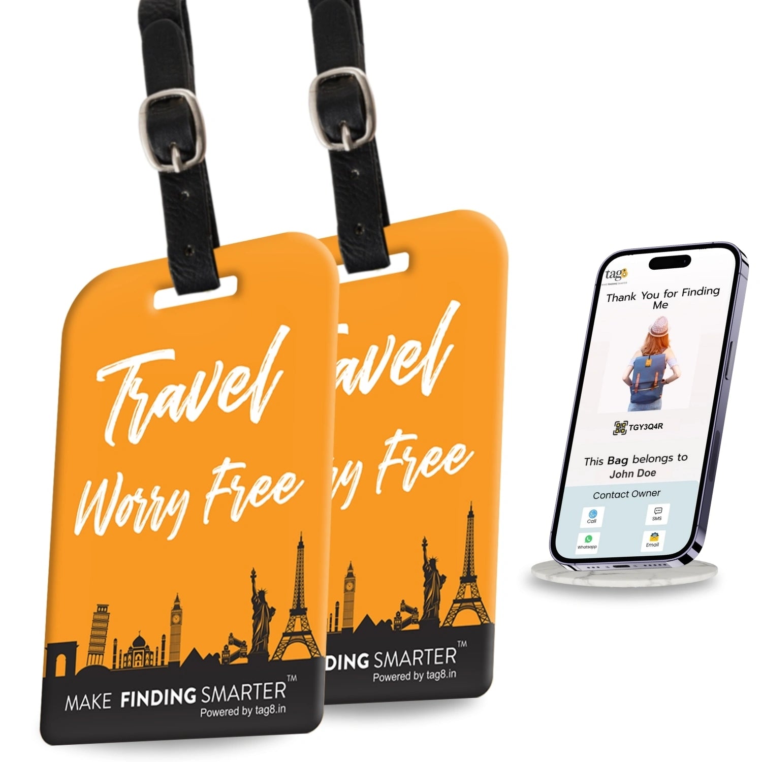 Travel Themes QR Bag Tag by tag8 for luggage tracking 