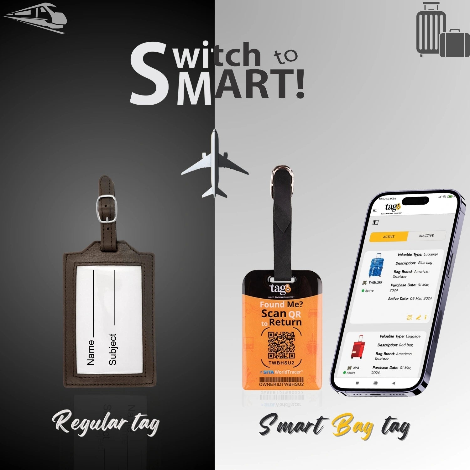Travel Themes QR Bag Tag by tag8 for luggage tracking 