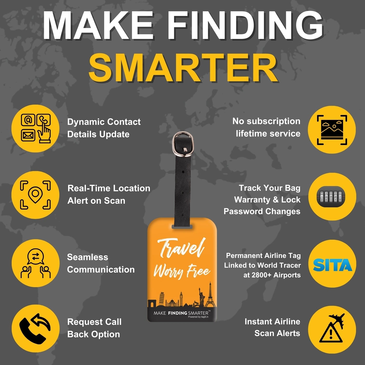 Travel Themes QR Bag Tag by tag8 for luggage tracking 