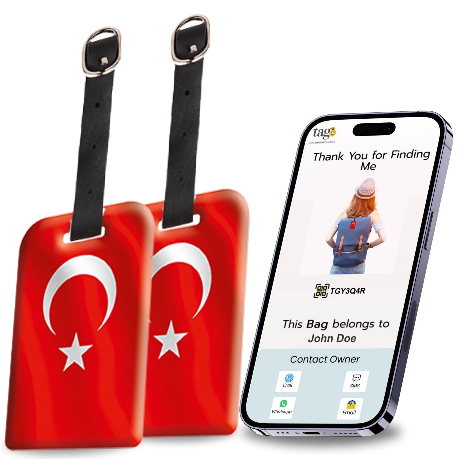 Turkey QR Bag Tag by tag8 with QR code for tracking